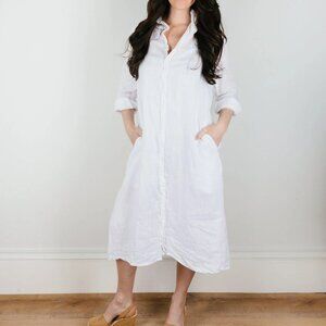 CP Shades RARE Maxi Shirtdress in Embroidered White Linen - Size Large